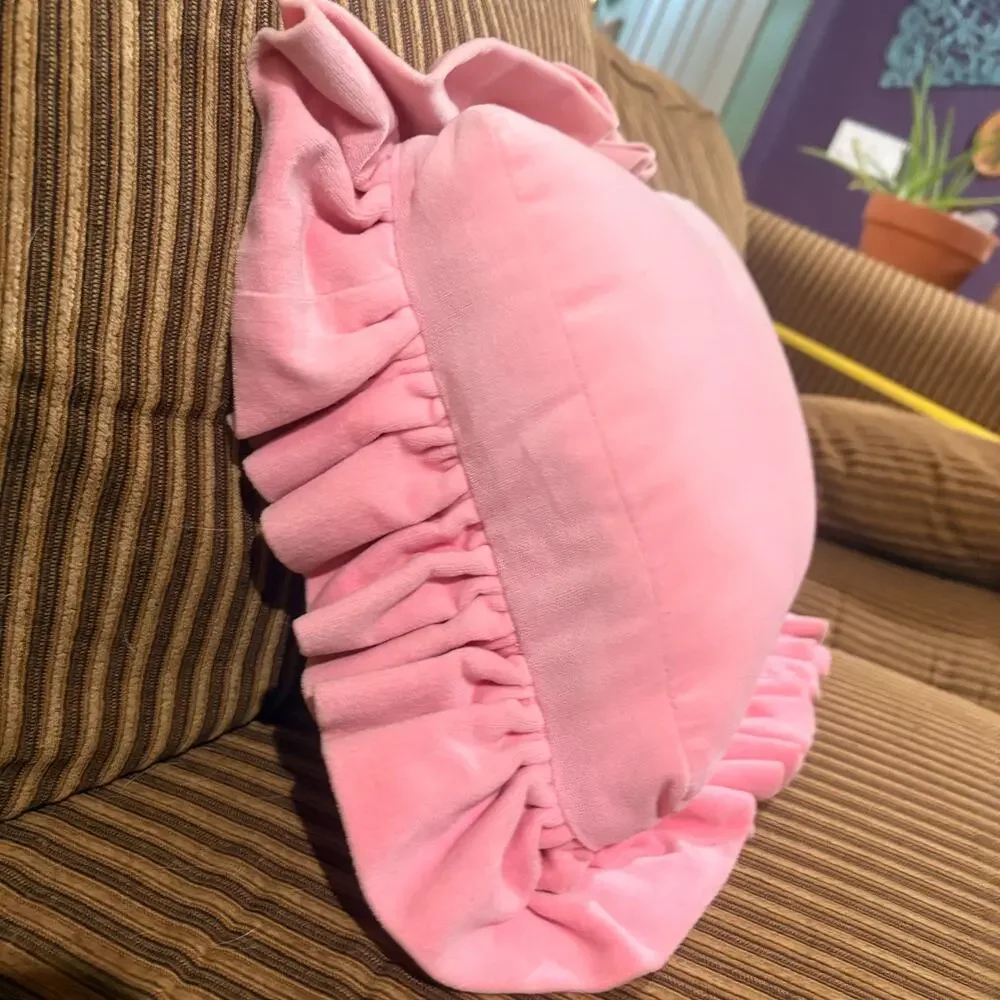 Grandmillennial Dachshund Needlepoint Accent Pillow Pink Velvet Ruffle Handmade